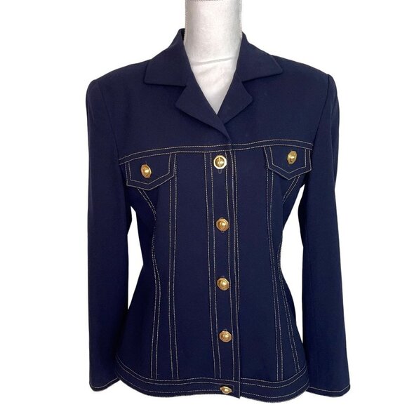 Anne Klein Jackets & Blazers - Anne Klein Womens Wool Jacket Navy Blue Size 8 Vintage Crepe Gold Buttons Lined